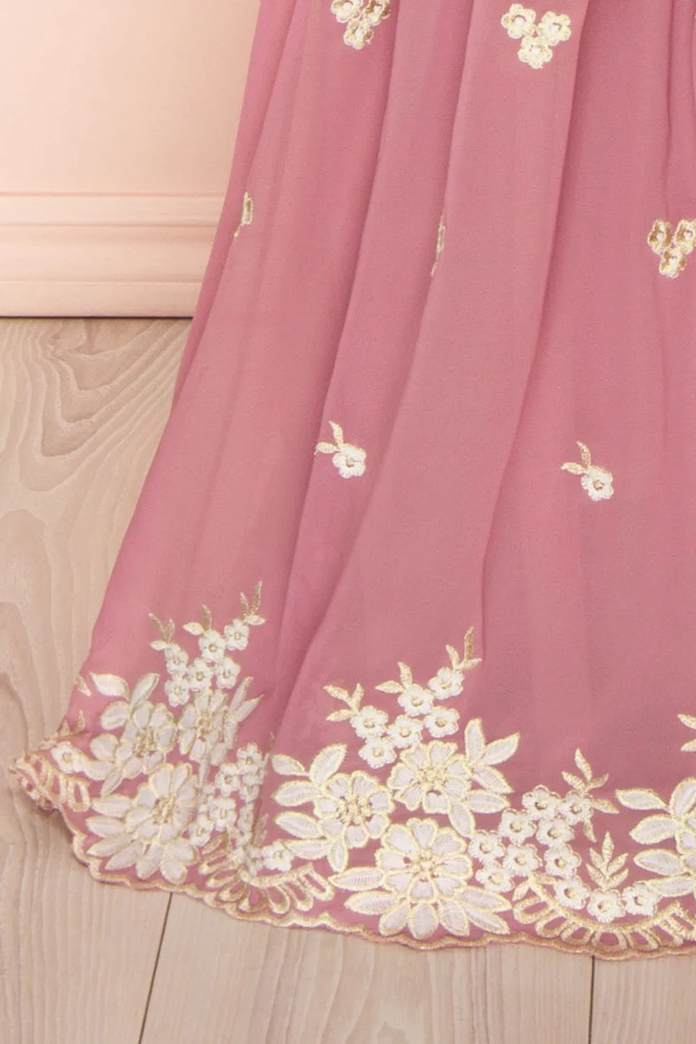 Taliana Mauve | Chiffon Maxi Dress w/ Floral Embroidery