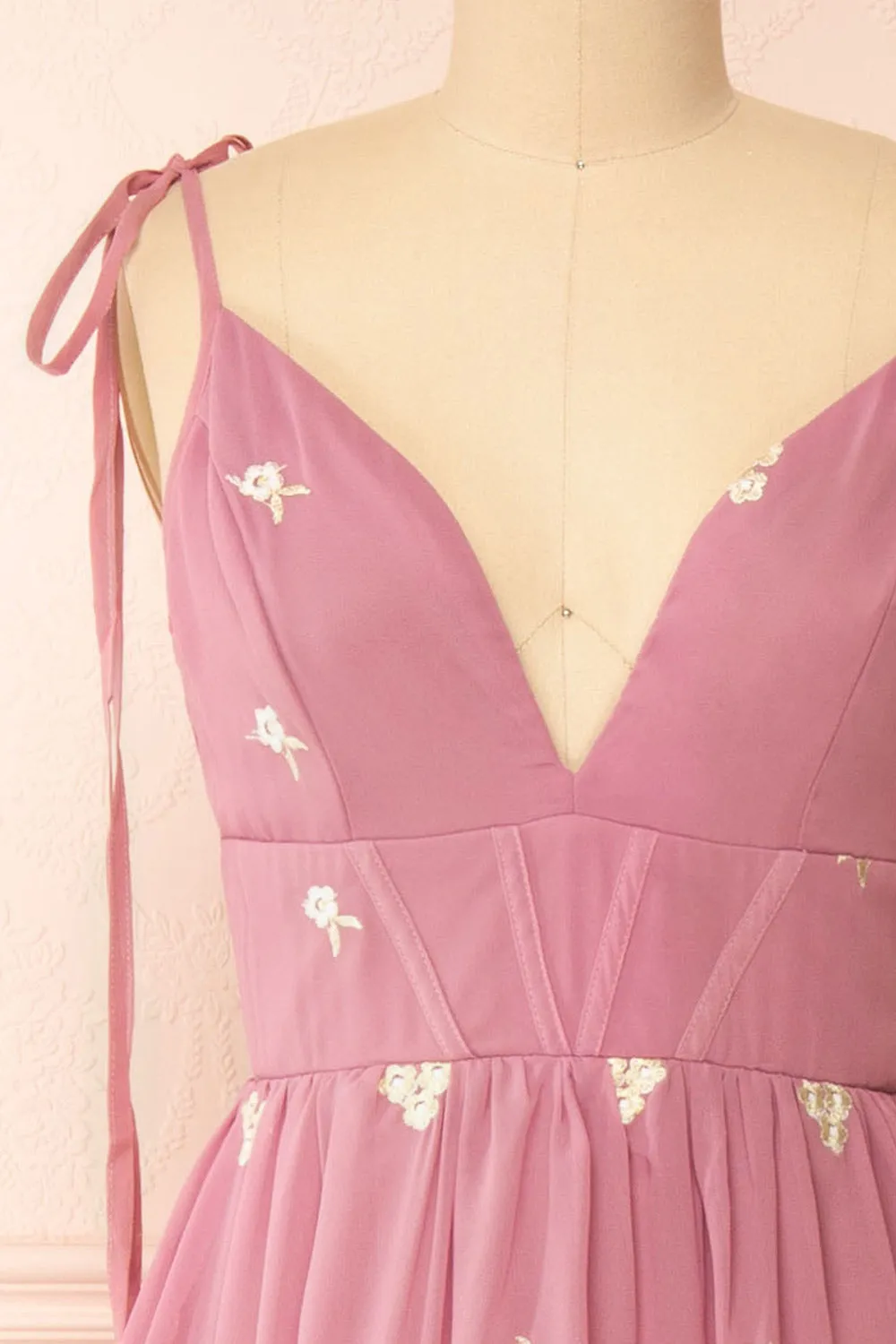 Taliana Mauve | Chiffon Maxi Dress w/ Floral Embroidery