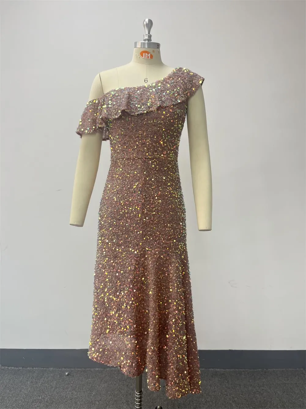 Versatile Shimmering Asymmetrical Cap Sleeve Sheath Midi Evening Dress