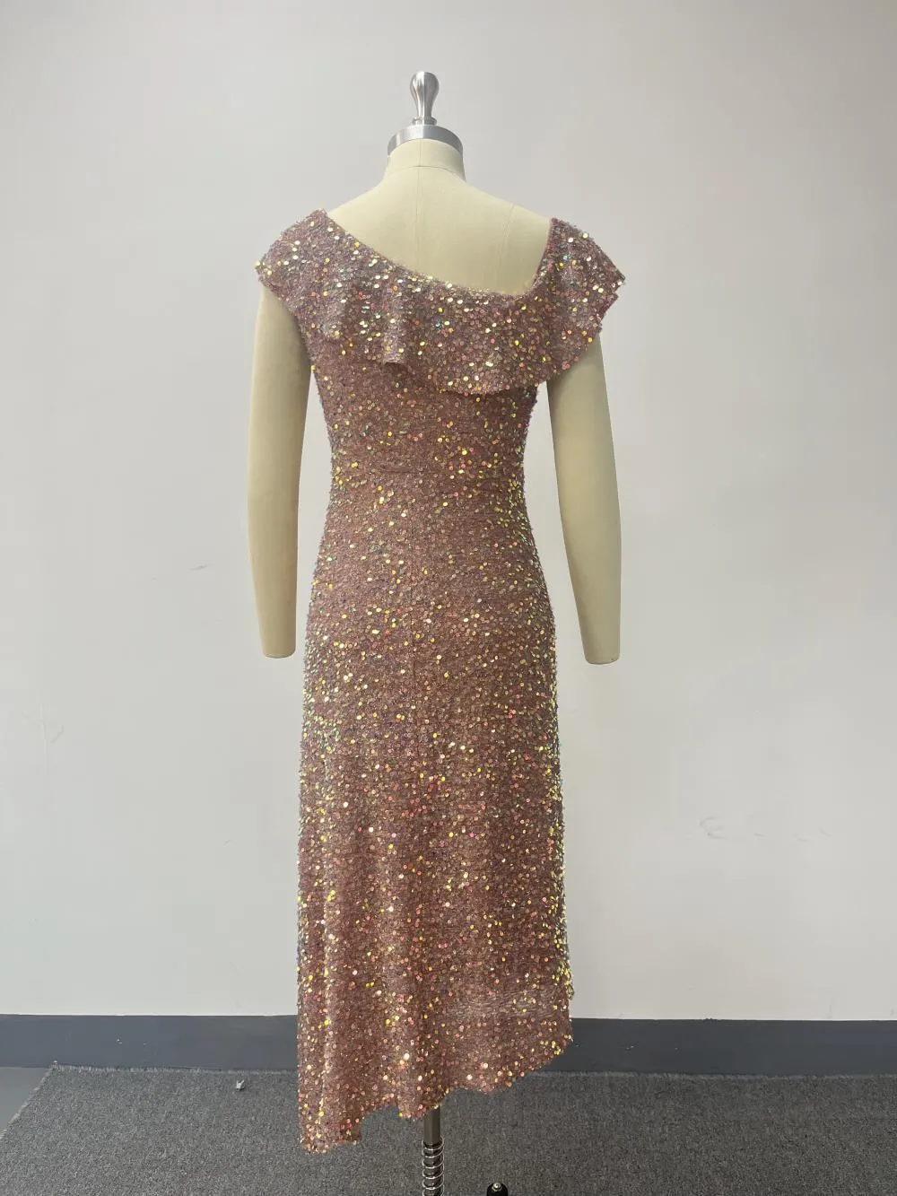 Versatile Shimmering Asymmetrical Cap Sleeve Sheath Midi Evening Dress