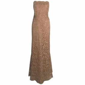Vintage Fawn Venetian Lace Floor Length Gown