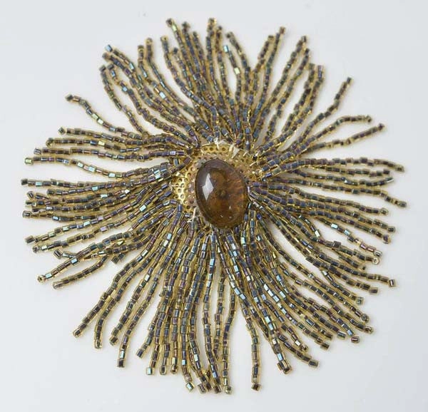 Vintage Lion's Head Waterfall Iridescent Topaz Brooch